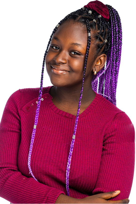 Smiling teen with colorful braids