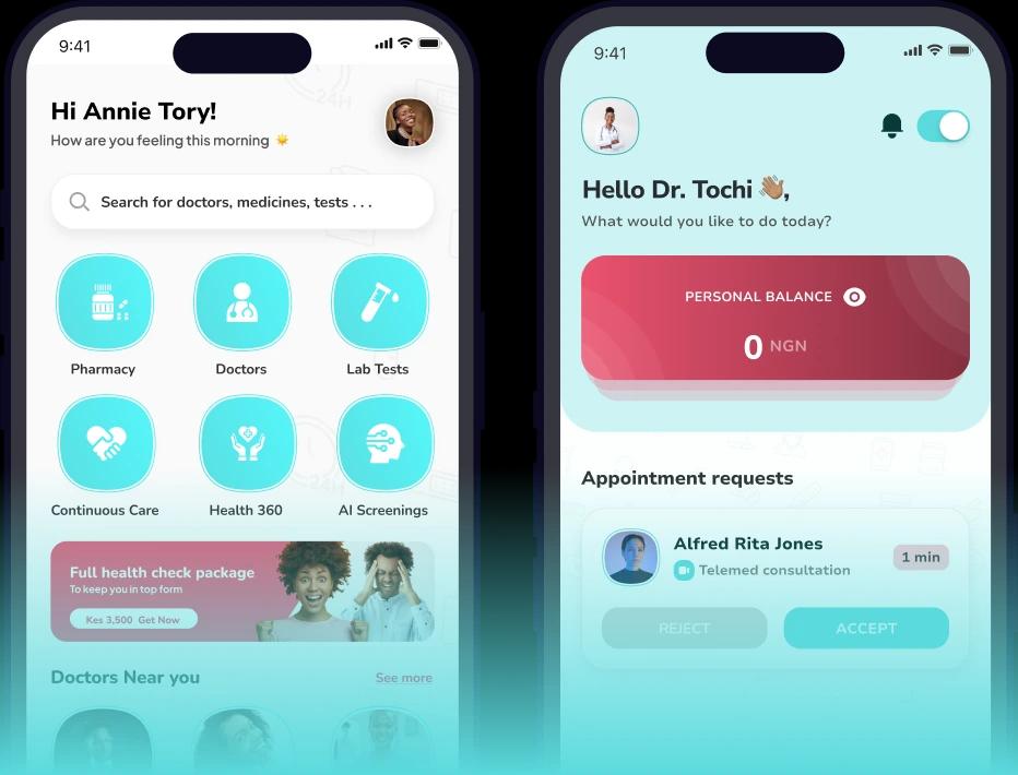 Zuri Health patient and doctor apps shown on desktop and mobile